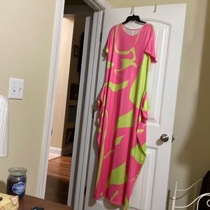 Pink and Green extra-long maxi dress.
